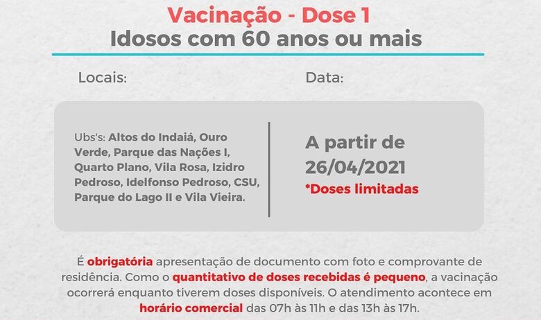 Cronograma de vacinação contra a Covid-19 em Dourados - Crédito: Divulgação
