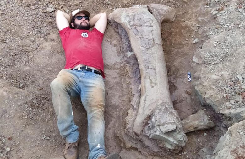 Fêmur de dinossauro medindo 1,5 metro é encontrado no Maranhão - Crédito: Giovani T. Viecili/Amai Fotografia