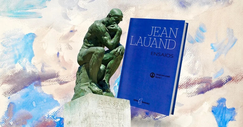 "O Pensador", de Auguste Rodin, e o livro do professor Jean Lauand  - Crédito: Fotomontagem de Adrielly Kilryann com imagens de Wikipédia, Editora Enguaguaçu e Rawpixel