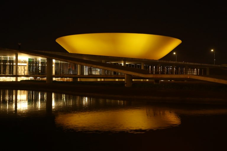 Prédio da Câmara costuma receber iluminação colorida em datas especiais  - Crédito: Najara Araújo/Câmara dos Deputados
