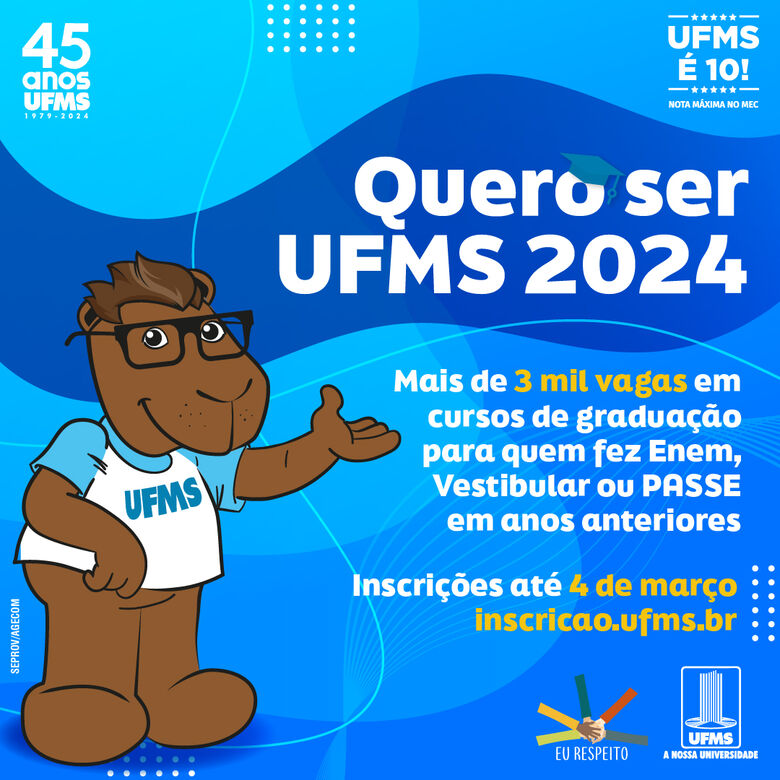 Quero ser UFMS abre mais de 3 mil vagas em cursos de graduação - Crédito: Divulgação