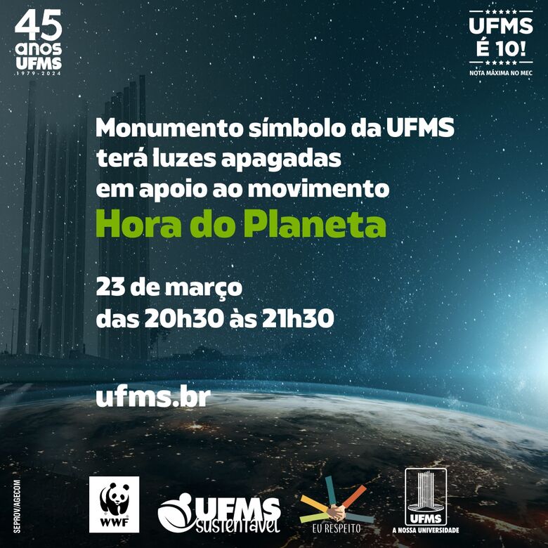 Monumento Símbolo da Universidade terá luzes apagadas em apoio à Hora do Planeta - Crédito: Divulgação