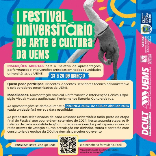 Abertas as inscrições para o I Festival Universitário de Arte e Cultura da UEMS - Crédito: Divulgação