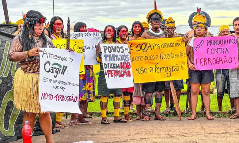 Indígenas protestam contra construção da Ferrogrão - Crédito: @CoiabAmazonia/X
