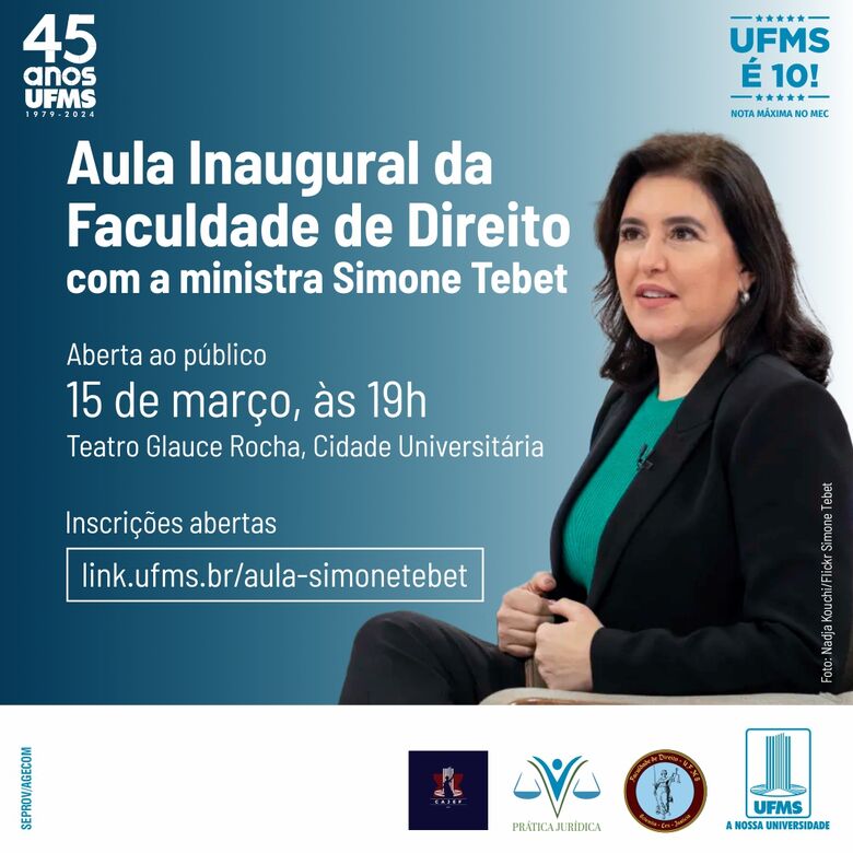 Faculdade de Direito promove aula aberta ao público com a ministra Simone Tebet - Crédito: Divulgação