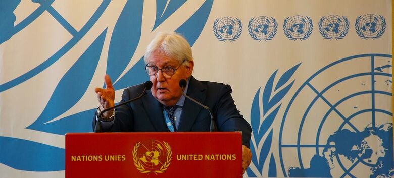 Coordenador de Ajuda de Emergência da ONU, Martin Griffiths, informa a mídia em Genebra - Crédito: ONU/Ali Khaffane
