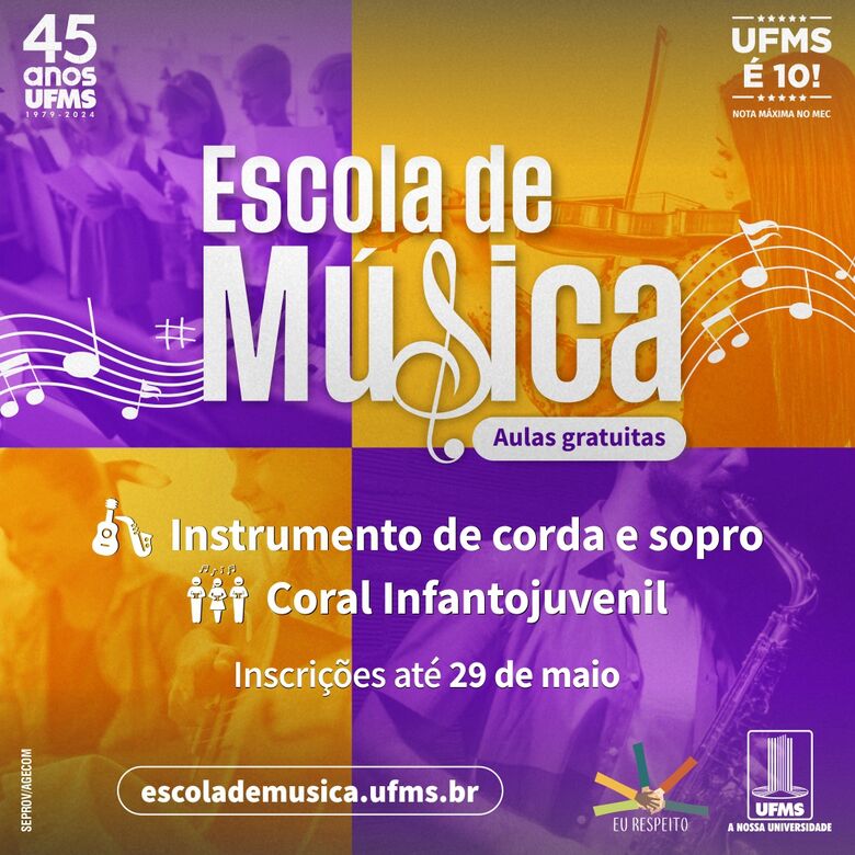 Escola de Música oferece aulas gratuitas de instrumentos de sopro e cordas - Crédito: Divulgação