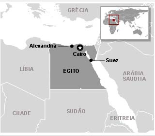 Mapa do Egito mostra as cidades em que ocorreram
os principais protestos - Crédito: Foto: Arte G1