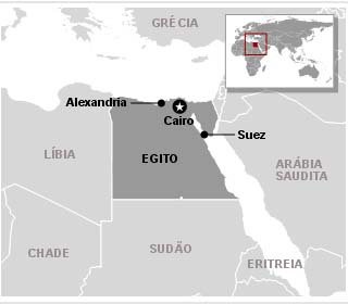 Mapa do Egito mostra as cidades em que ocorrem
os principais protestos - Crédito: Foto: Arte G1