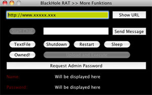Interface de comando do vírus que permite controlar
remotamente um Mac - Crédito: Foto: Divulgação