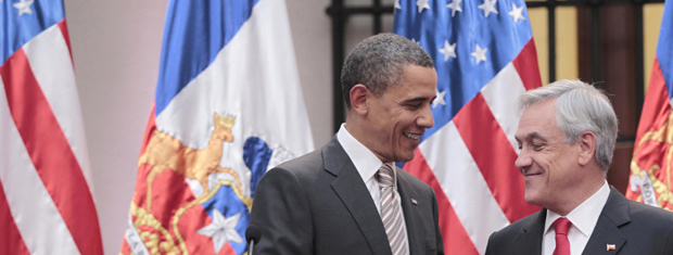 O presidente dos EUA, Barack Obama, e o do Chile, Sebastián Piñera, nesta segunda-feira - Crédito: Foto: AP