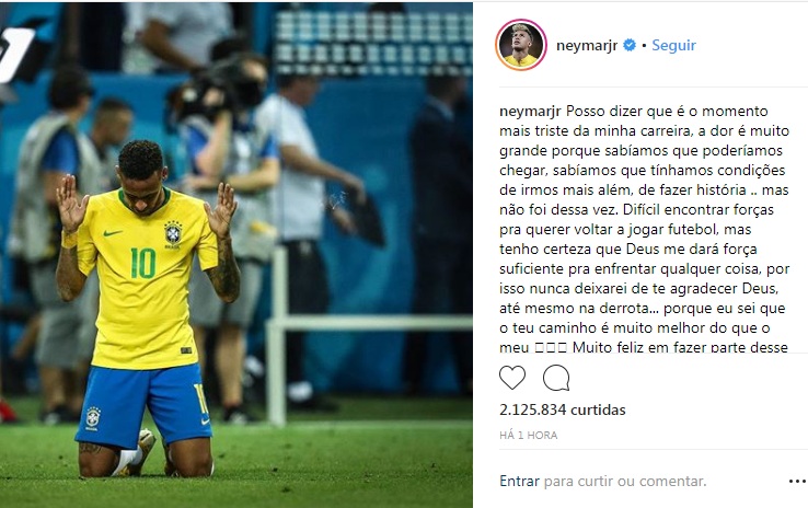 Postagem de Neymar no Instragram - Crédito: Reprodução