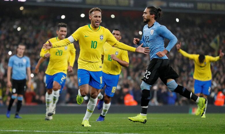 Com gol de pênalti de Neymar, Brasil ganha do Uruguai por 1 a 0 em Londres - Crédito: PETER CZIBORRA/REUTERS