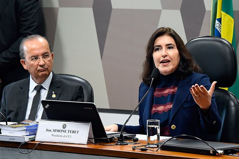 Senadora Simone Tebet comandará a CCJ, colegiado com 27 senadores titulares, um terço da composição do Senado - Crédito: Marcos Oliveira/Agência Senado